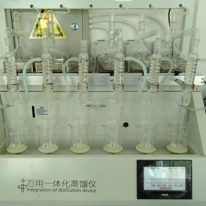 氨氮废水蒸馏装置 氨氮蒸馏装置玻璃仪器 六组一体化蒸馏器图片