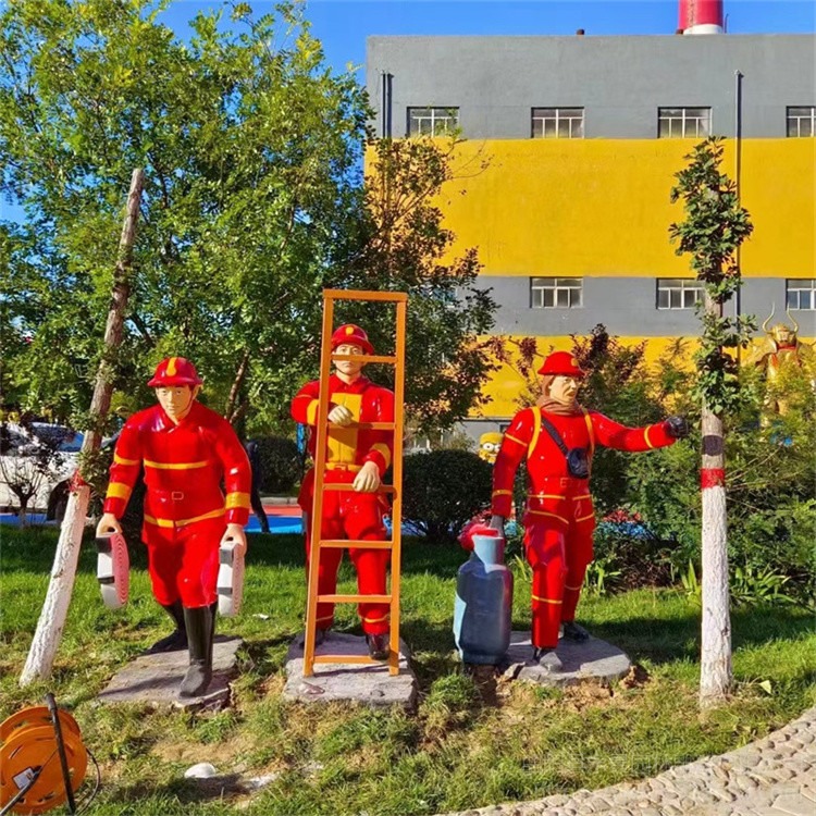 玻璃钢消防主题雕塑 消防员人物组雕宣传栏 永景