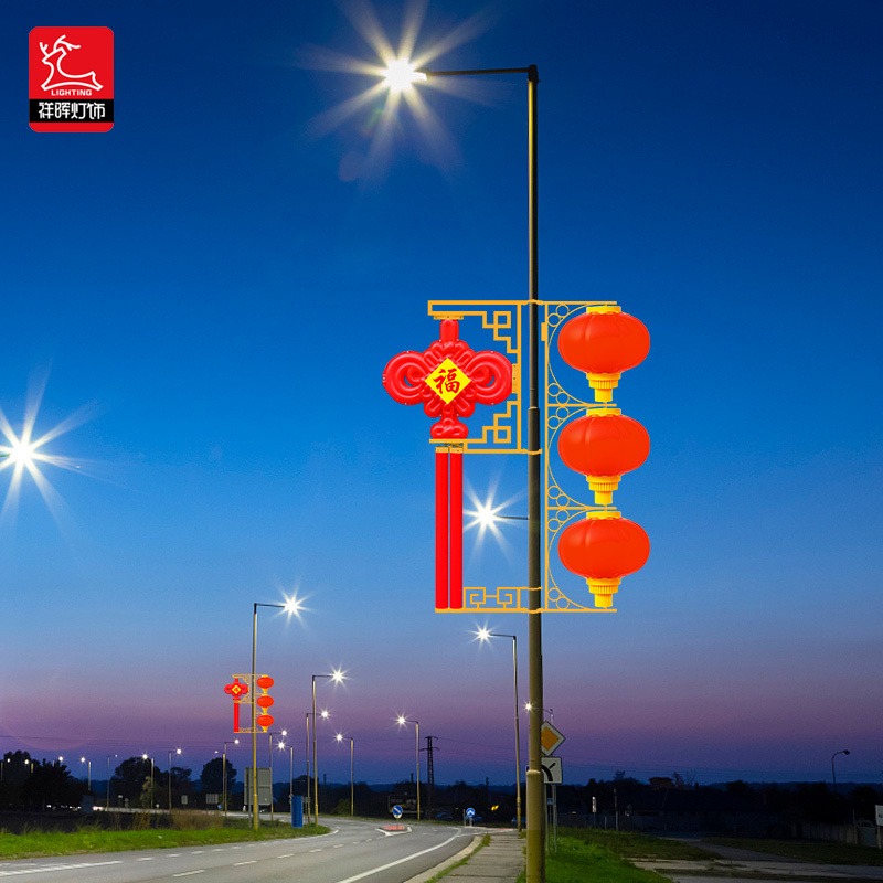 亚克力防水户外路灯杆LED红灯笼亮化街道景观装饰中国结祥晖灯饰厂家批发
