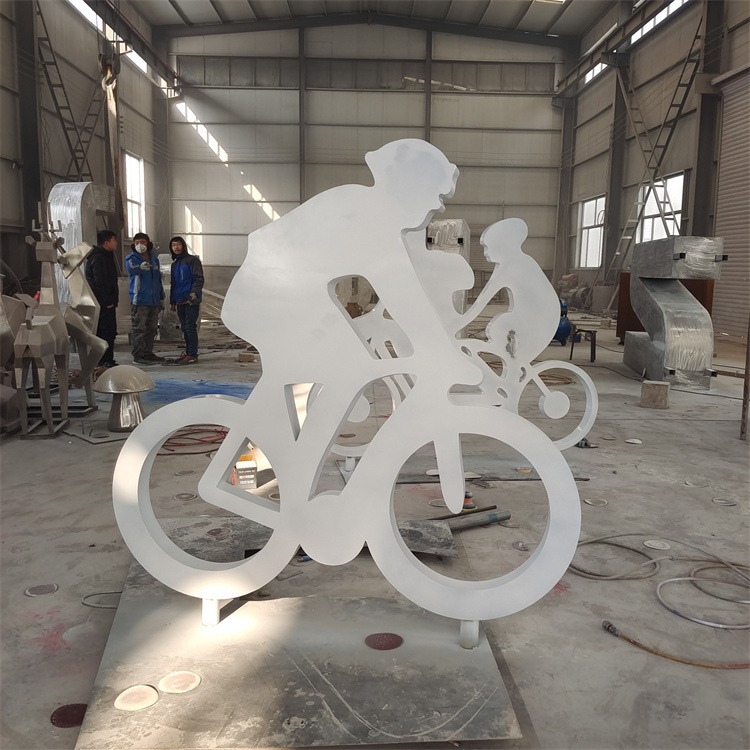 不锈钢骑车人物雕塑 抽象运动人物雕塑