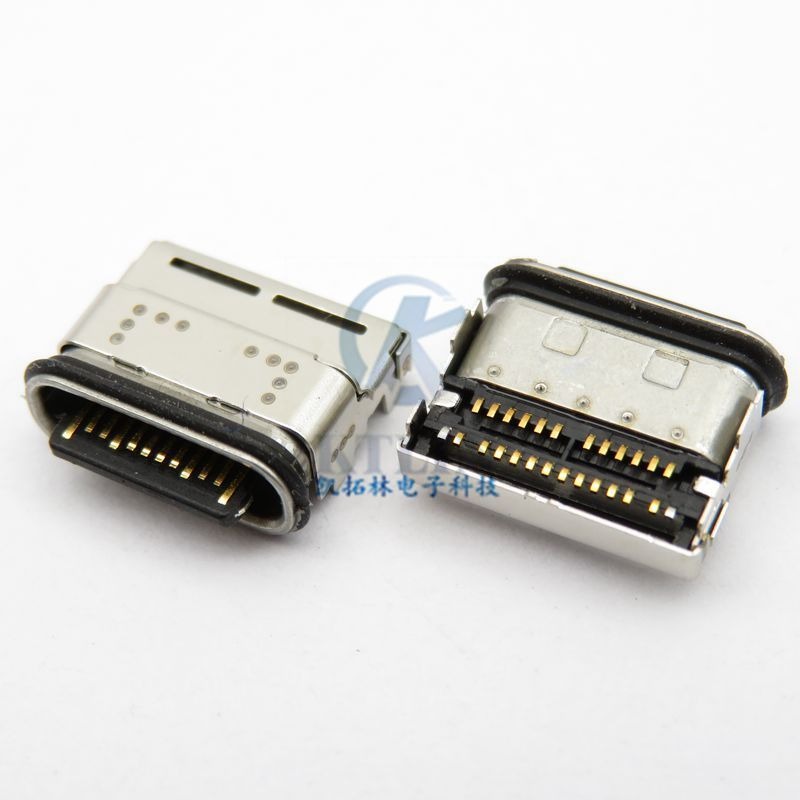 24pin typec USB母座 沉板1.6mm 双排贴片SMT 带螺丝孔洞 24p 连接器 防水