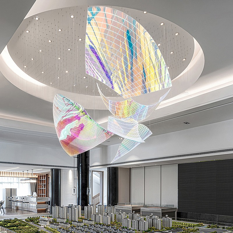 纳米电镀彩色大型亚克力工程吊灯创意会所灯具定制酒店大堂艺术装饰