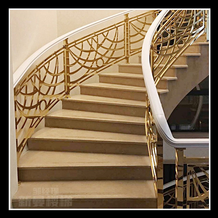 新曼铜楼梯栏杆 铜扶手艺术雕花 铜楼梯护栏酒店楼梯图片