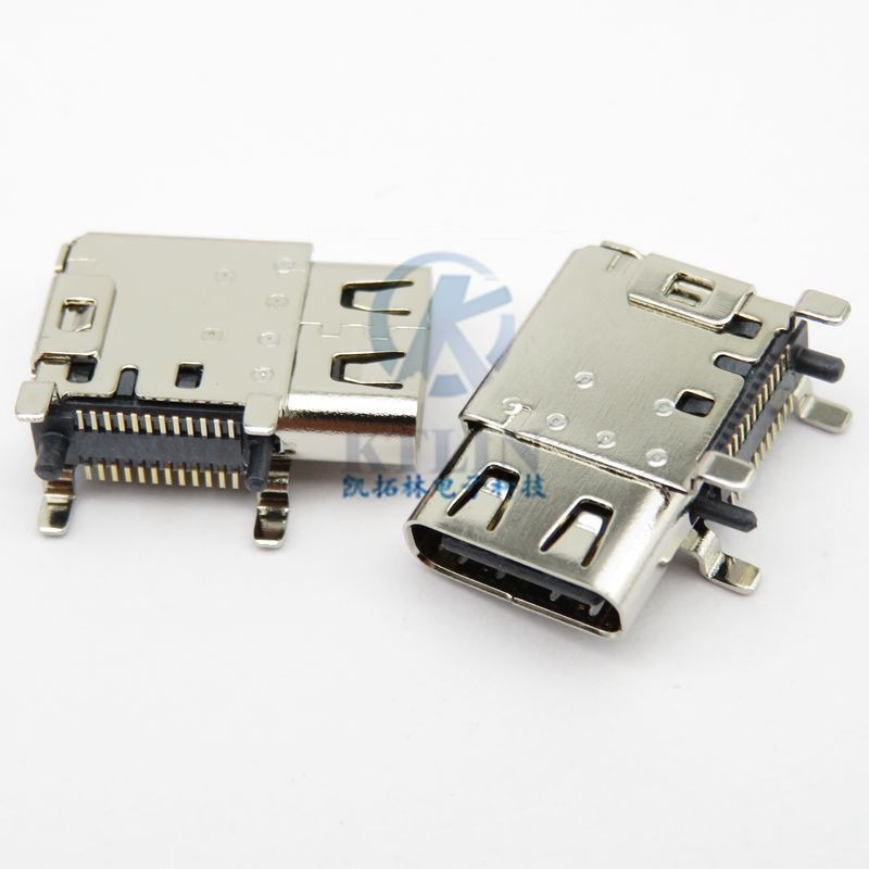 typeC 24pin USB 母座 侧贴 四脚直插 插板 双排贴片 双外壳 带柱 带弹片