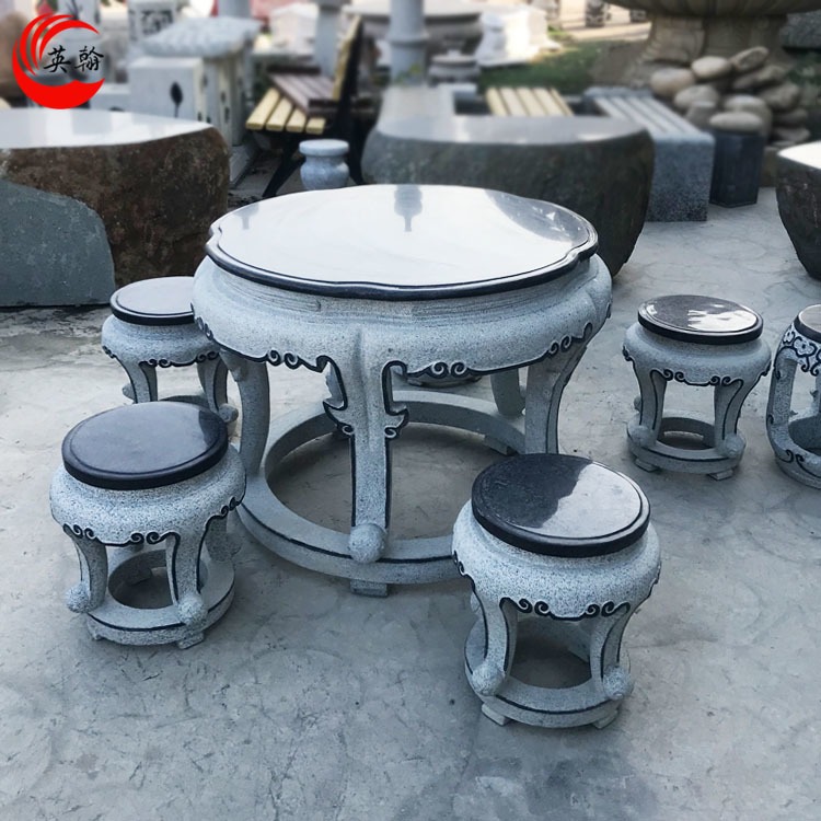 石桌石凳花岗岩石材 户外公园景区大理石头桌椅 家用茶桌茶台装饰设计定制
