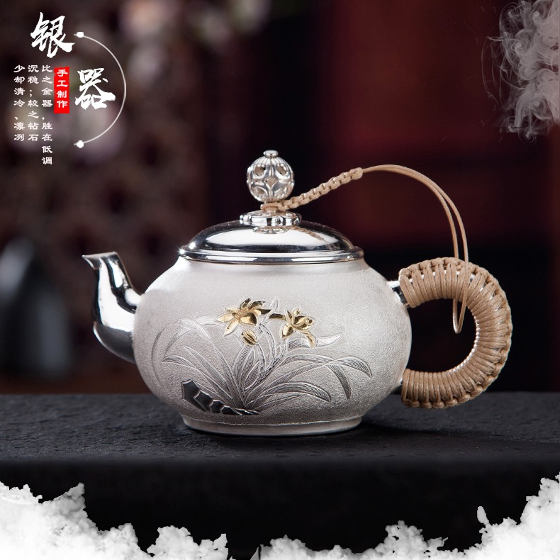 999纯银小茶壶茶具套装 家用泡茶银壶煮水壶 日式纯手工银水壶