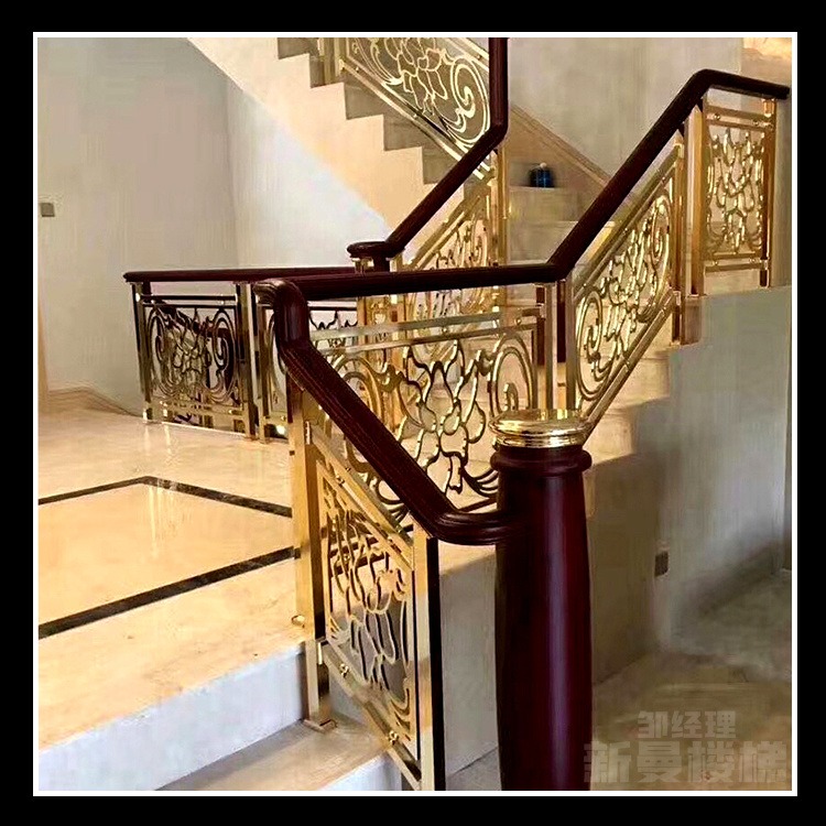 时尚定制 全铜楼梯护栏新曼24K金铜雕花板图片图片