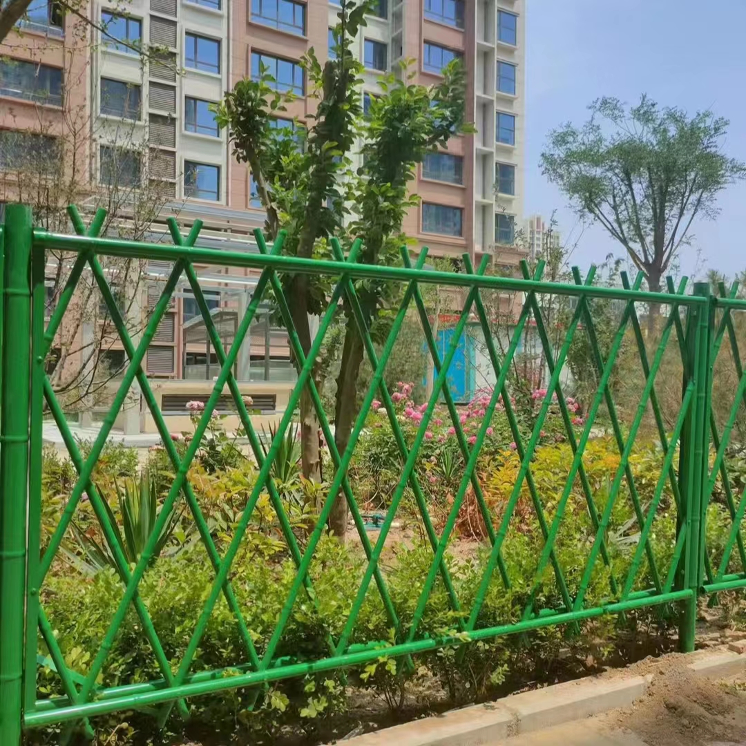 耀江小区户外公园草坪不锈钢管喷涂工艺篱笆栅栏竹艺护栏围栏绿色