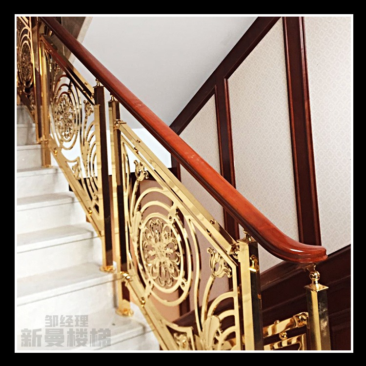 红古铜雕刻铝楼梯 镂空中式铝板镂空别墅铝制扶手图片