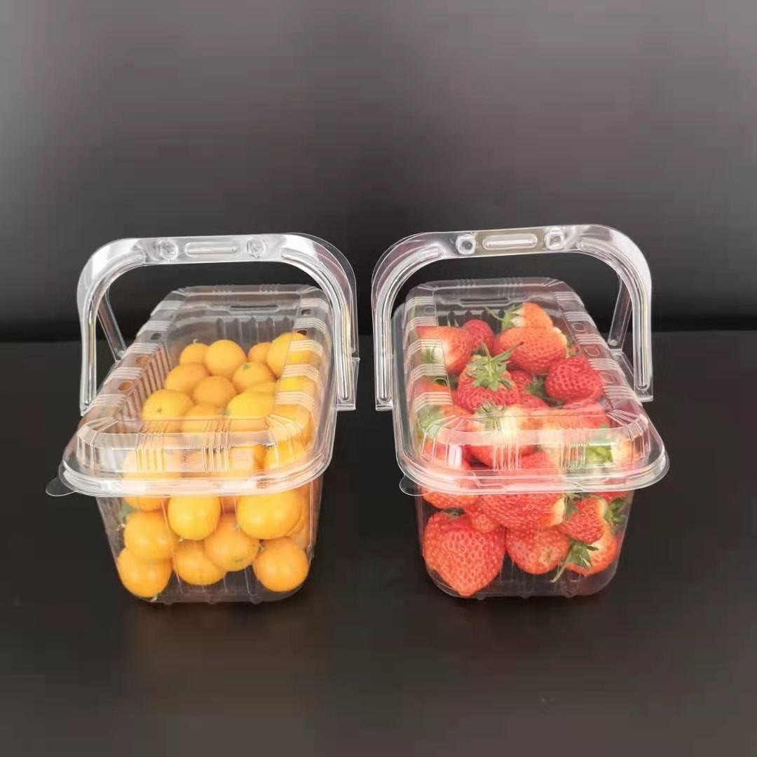 一次性透明加厚提篮 手提水果蔬菜篮金桔草莓带盖提篮现货销售图片