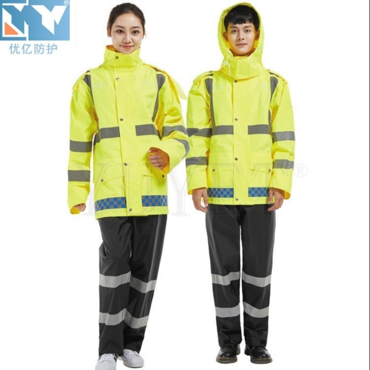 交通执勤成人救援防护雨衣供应高品质加厚牛津布反光雨衣雨裤套装