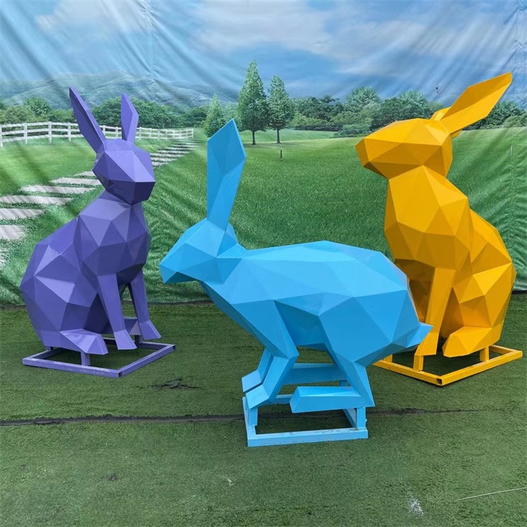 几何切面兔子雕塑 公园不锈钢兔子雕塑景观摆件 永景园林