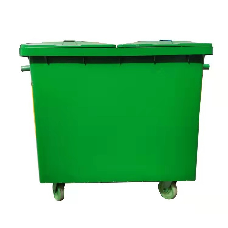 现货 660L加厚铁皮垃圾桶 大号铁质钢板可移动环卫手推垃圾车