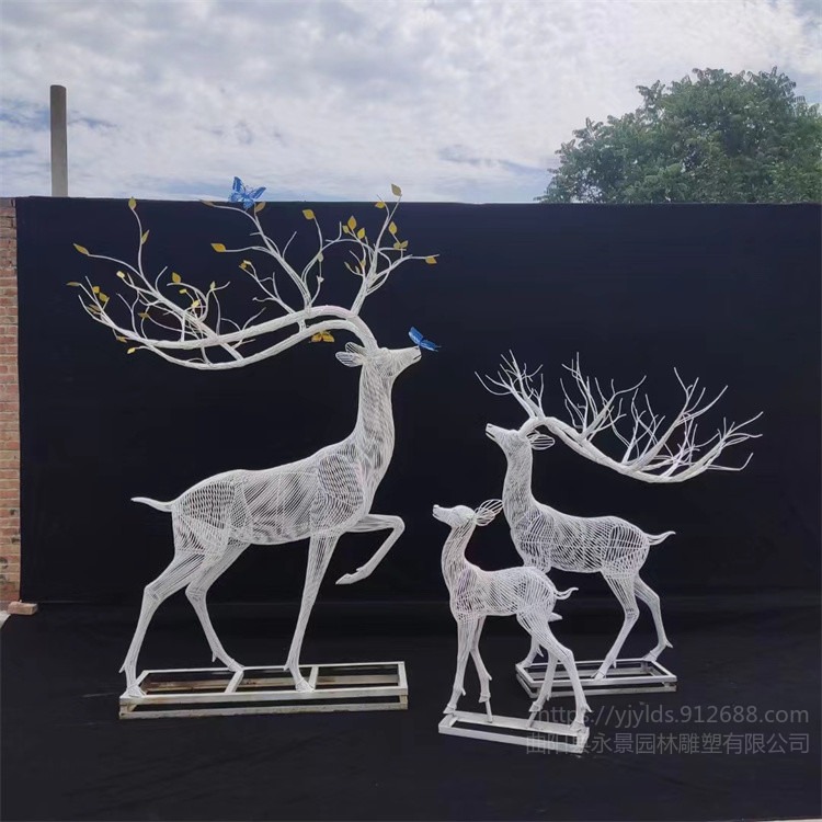 不锈钢镂空鹿雕塑 镂空发光动物雕塑园林景观摆件 永景园林