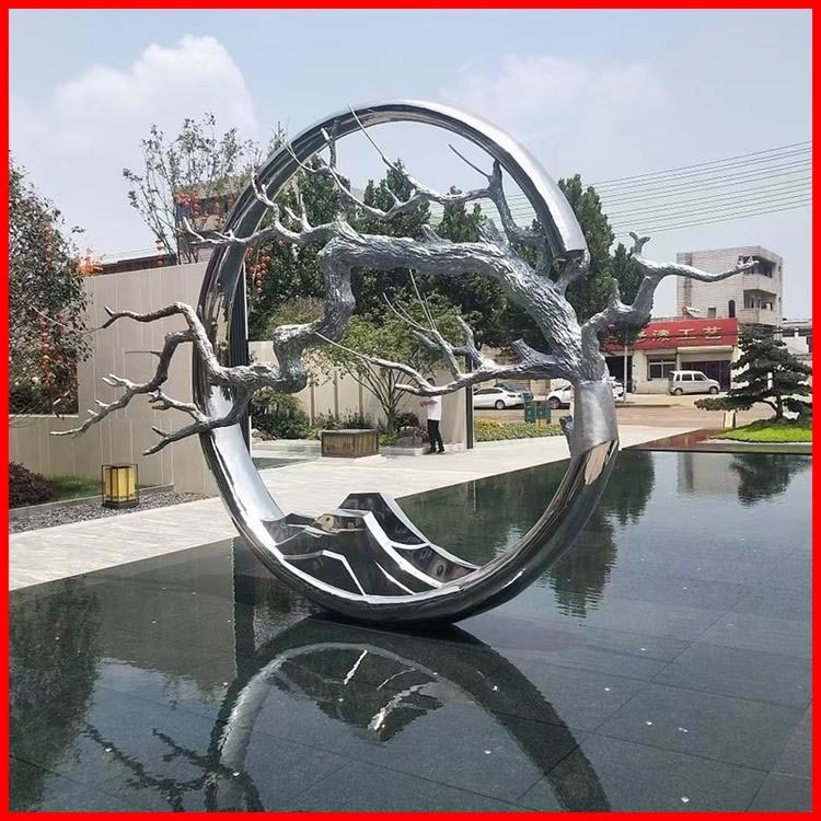 定制大型不锈钢景观雕塑 金属现代抽象雕塑 不锈钢创意圆环雕塑 怪工匠