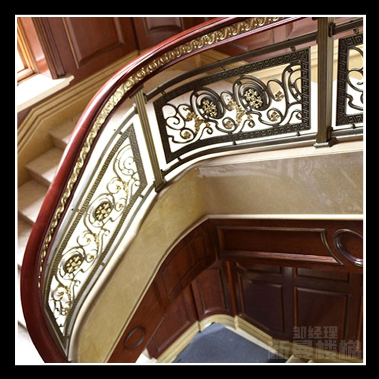 镀金铜楼梯扶手 家装轻奢铜栏杆新曼复式铜板楼梯装饰
