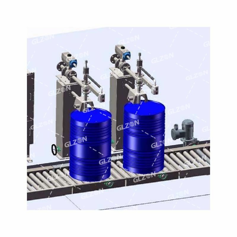 200L液体肥料装桶机_四桶摇臂式装桶机自动化灌装设备图片