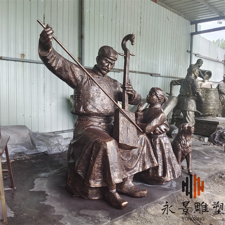玻璃钢马头琴雕塑定制厂家 铸铜蒙古人物乐器音乐主题摆件 永景图片