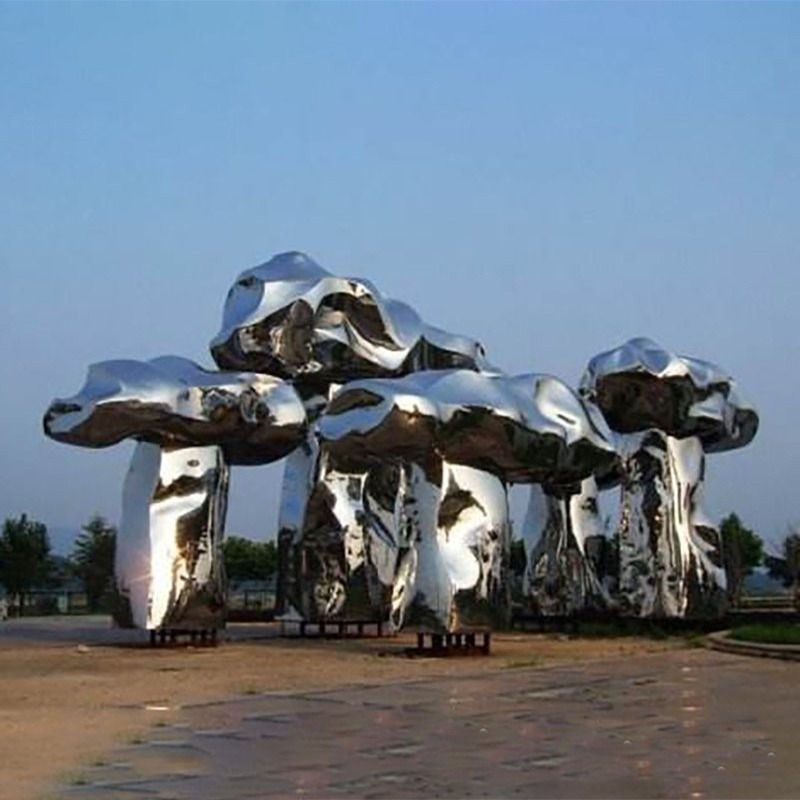抽象不锈钢蘑菇雕塑 蘑菇树造型摆件 巨型镜面雕塑 户外广场景观摆件图片