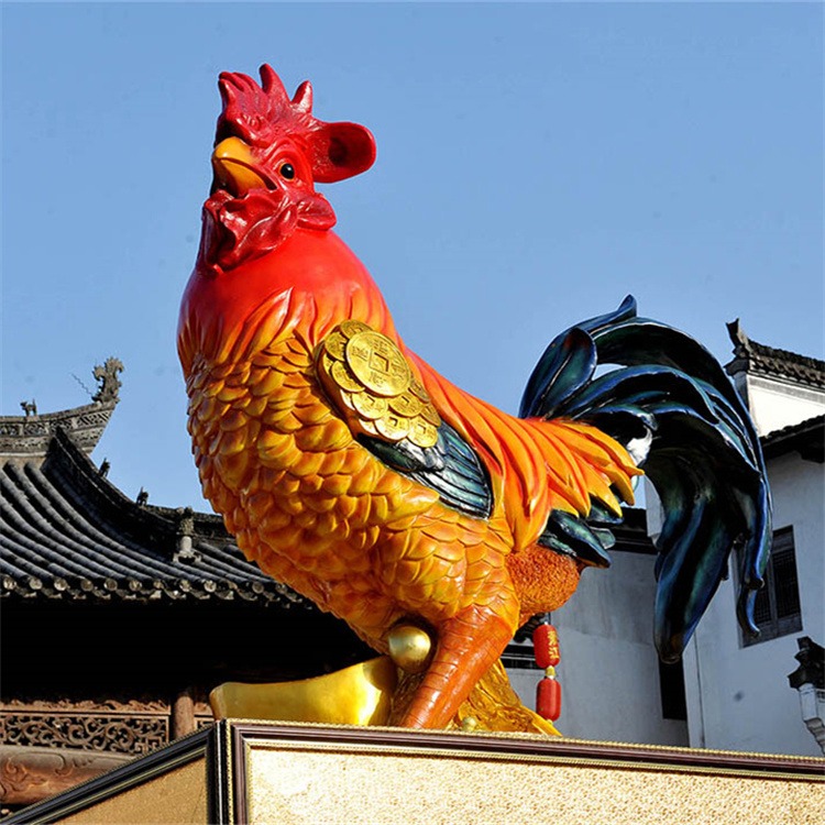 玻璃钢仿真大公鸡雕塑，大型彩绘公鸡雕塑，家禽家畜雕塑