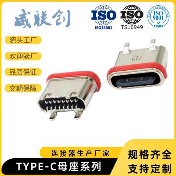 Type-C接口防水立式插脚USB母座3.1C端子镀金4脚插图片