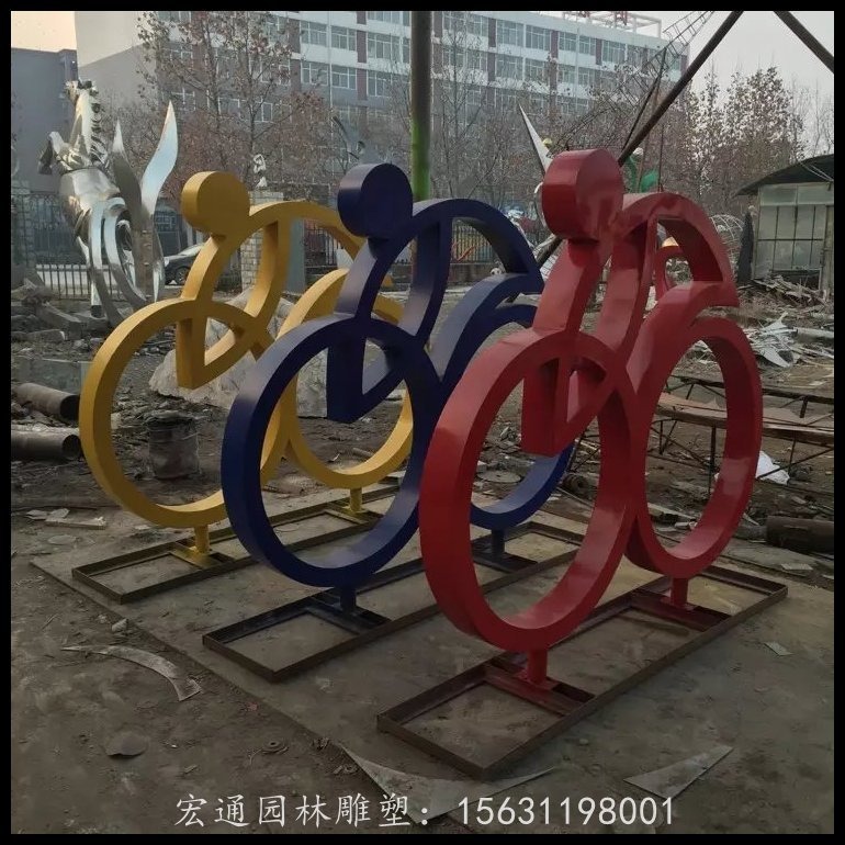 骑自行车雕塑 不锈钢抽象人物
