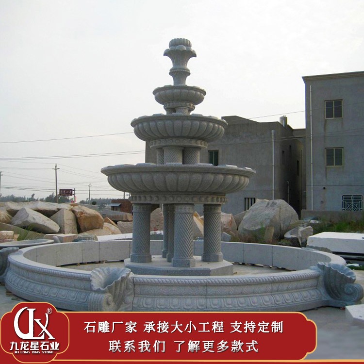 石雕喷水池雕塑 双层欧式喷泉图片 石雕水钵厂家批发