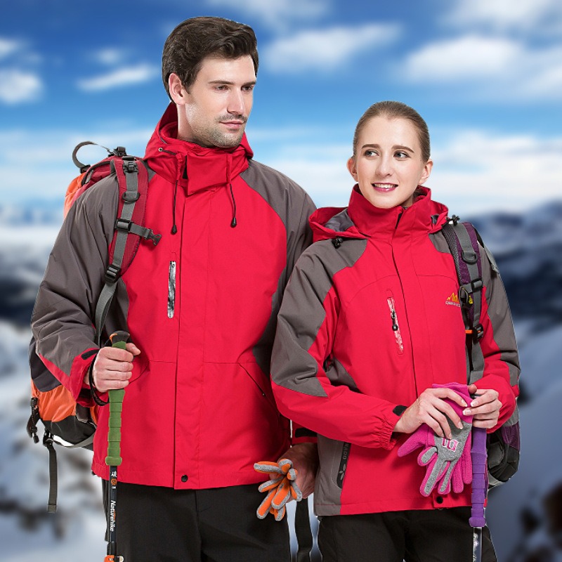 新款户外工作服秋冬季两件套冲锋衣 男女加厚三合一可拆卸登山服