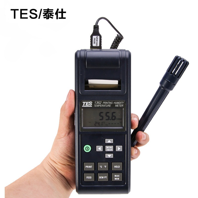 台湾泰仕TES-1362列表式温湿度计自带打印机温湿度测试仪外接K型