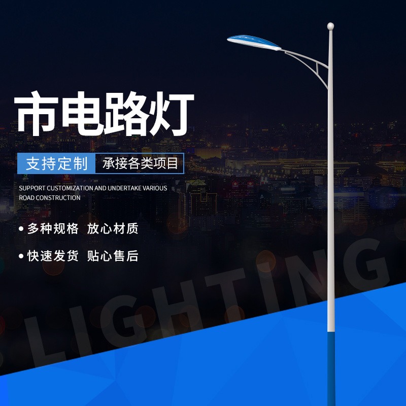 LED市电路灯6米7米8米传统单杆立式高杆农村城市道路灯厂家图片